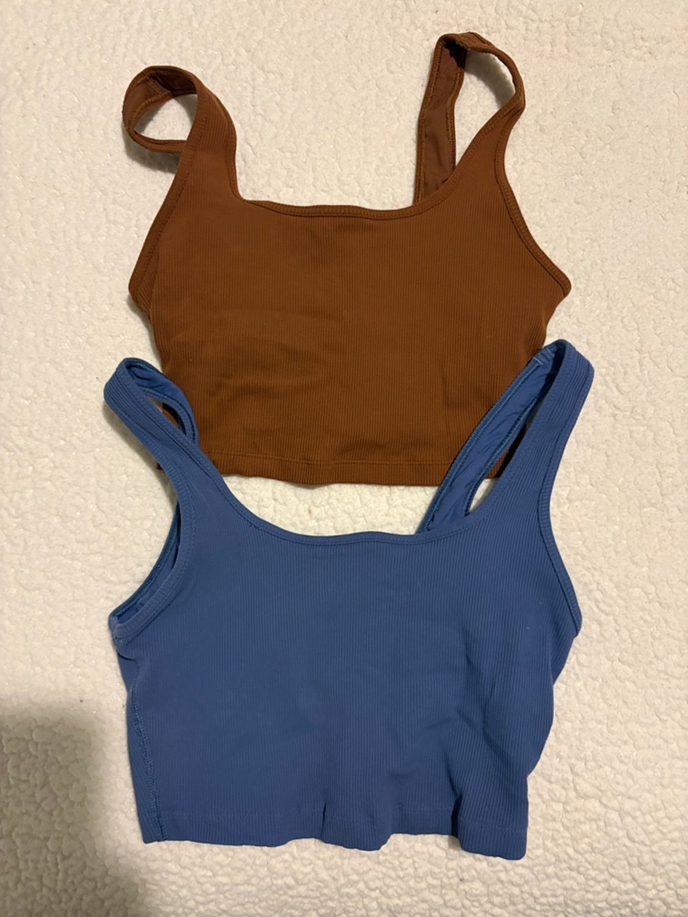 Aris Ribbed Cropped Tank Top in Blue and Brown